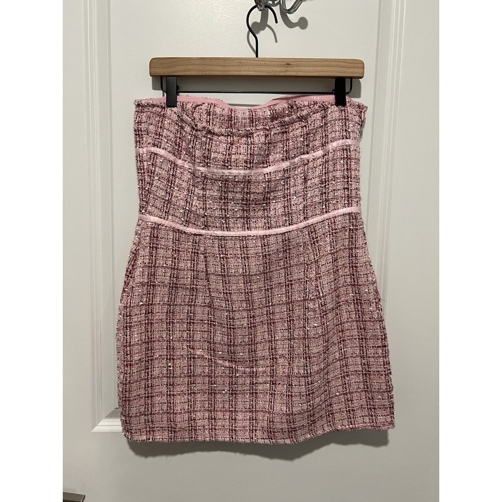 Pretty Little Thing Tweed Pink Mini Bandeau Bows Dress US 8 EUR 40 UK 12 NWT - Picture 2 of 7